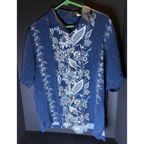 Tommy Bahama Other - Tommy Bahama Mens L Blue Silk Hawaiian Tropical Floral Beach Shirt Luau